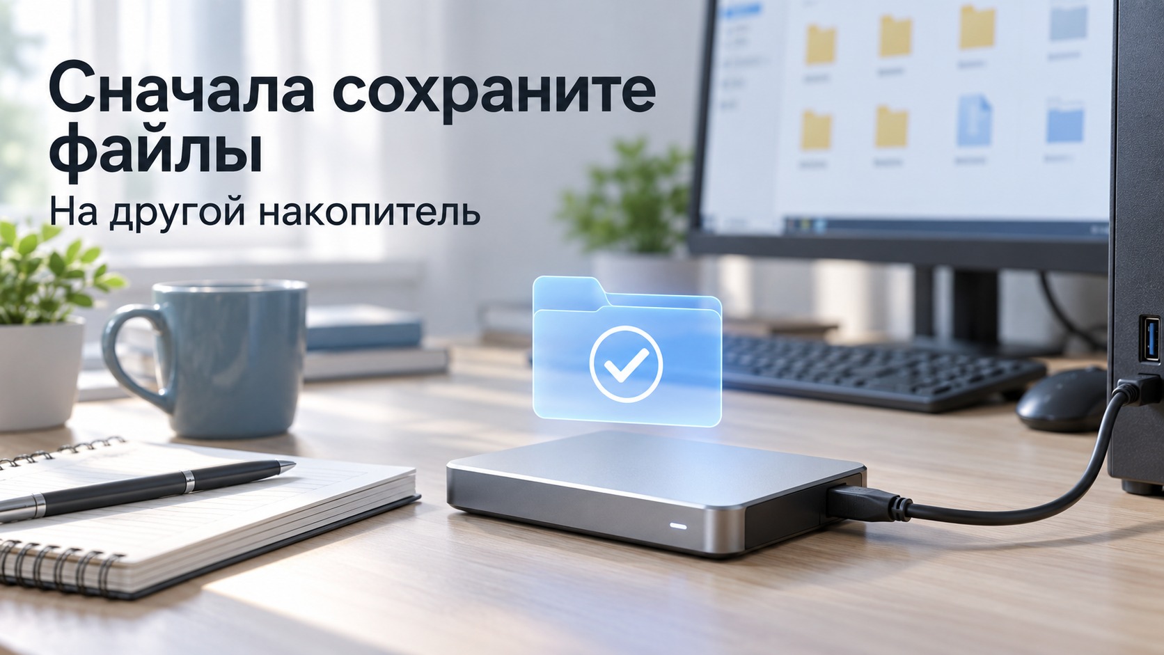 Сохранение важных файлов на другой накопитель перед изменением разметки