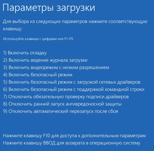 Русское меню выбора безопасного режима Windows 11