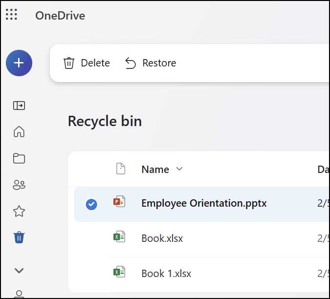 Корзина OneDrive: команда Restore возвращает выбранные объекты
