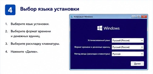 Выбор языка установки Windows