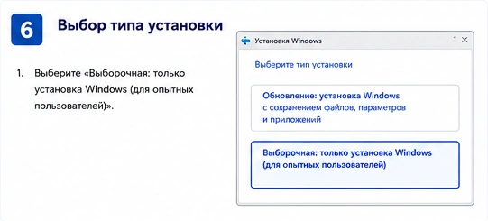 Выбор типа установки Windows